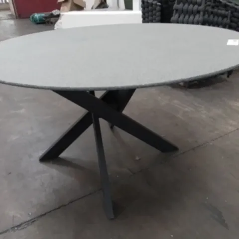 CIRCULAR COVERED GLASS TOPPED TABLE ON BLACK BASE