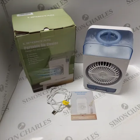 BOXED LIPONTAN PORTABLE AIR COOLER WITH USB CABLE AND INSTRUCTIONS