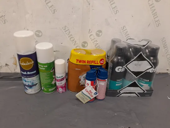 APPROXIMATELY 6 ASSORTED AEROSOL CANS TO INCLUDE SHAVING FOAM, SOFA SAVING FOAM AND SPRAY ON PLASTER - COLLECTION ONLY