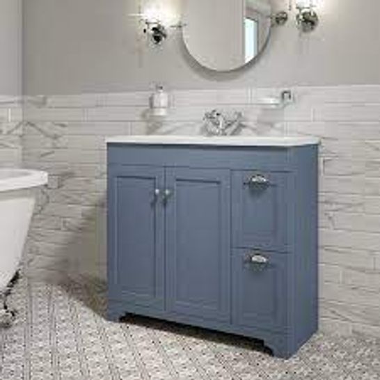 BOXED BAXENDEN 900MM MATT BLUE FLOORSTANDING VANITY UNIT 