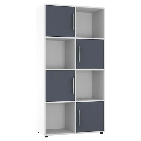 BOXED BERNOLD BOOKCASE WOODEN DOOR WITH METAL HANDLE COLOUR: WHITE/GREY (X2)