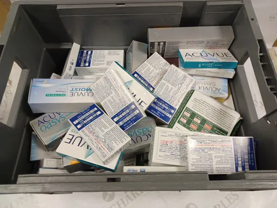 BOX TO CONTAIN APPROX. 30 X ASSORTED VISION CARE PRODUCTS. INCLUDES PACKS OF CONTACT LENSES & CLEANING SOLUTION - COLLECTION ONLY 