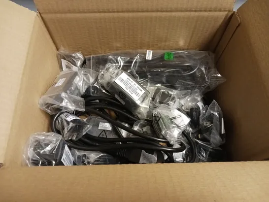 BOXED LOT OF APPROX. 30 POWER CABLES AND ADPATORS. 