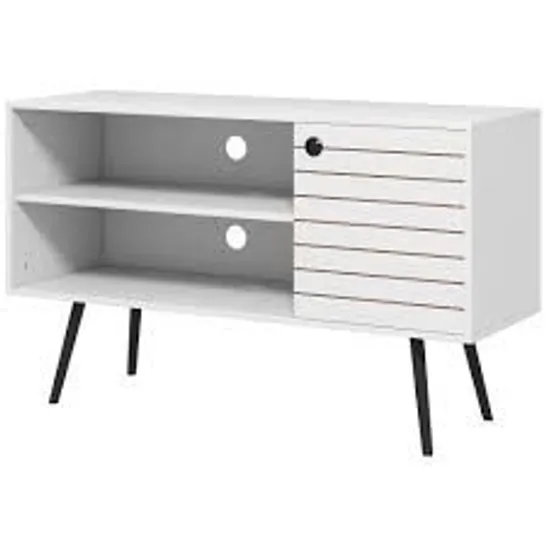 BOXED HOMCOM DUO STORAGE TV UNIT, WITH STRIPED DOOR - WHITE