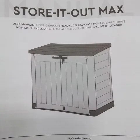 BOXED SIO MAX BEIGE AND GREEN STORE-IT-OUT OUTDOOR STORAGE CUPBOARD 