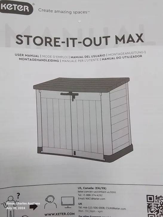 BOXED SIO MAX BEIGE AND GREEN STORE-IT-OUT OUTDOOR STORAGE CUPBOARD 