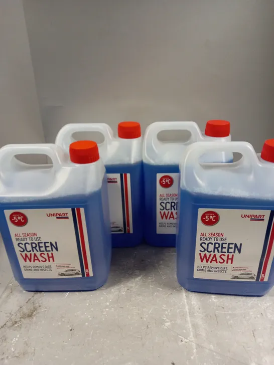 4 X SEALED UNIPART ALL SEASON READY TO USE SCREEN WASH - 4 X 5L - COLLECTION ONLY 