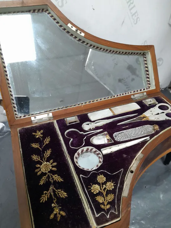 19th CENTURY SEWING CASE IN THE FORM OF HARPSICORD WITH MUSIC BOX - COLLECTION ONLY