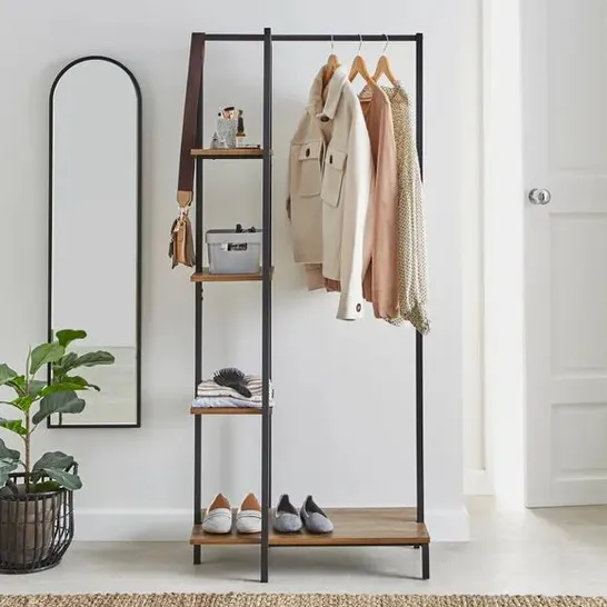 BOXED FULTON CLOTHING RAIL WITH SHELVES IN BLACK 