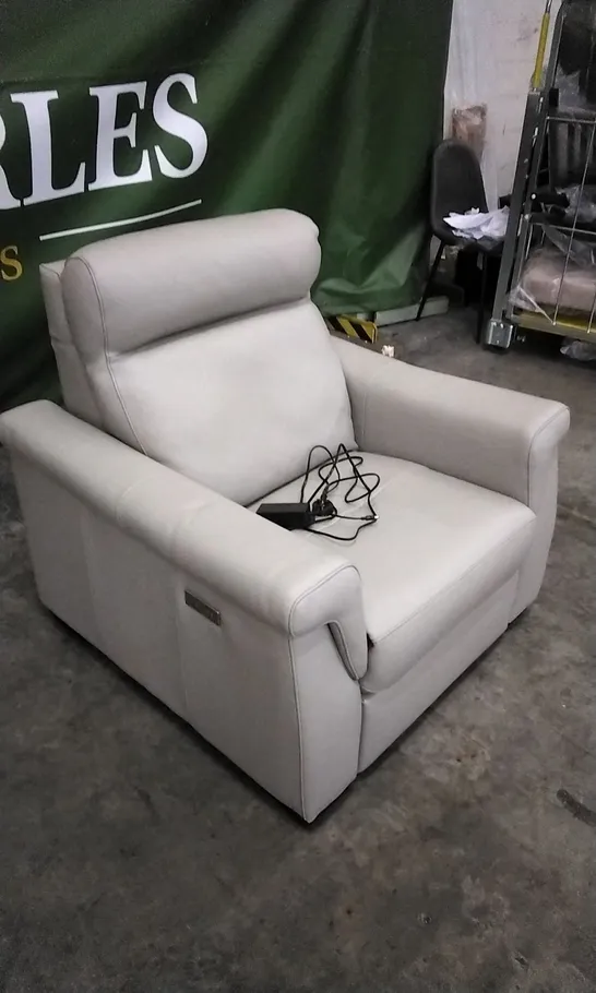 QUALITY ITALIAN DESIGNER ADRIANO POWER RECLINER WHITE GREY LEATHER ARMCHAIR 