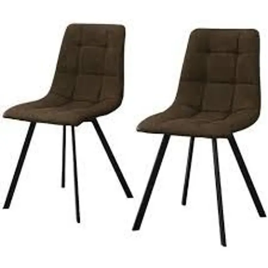 BOXED PAIR BROWN UPHOLSTERED DINING CHAIRS IN GREY