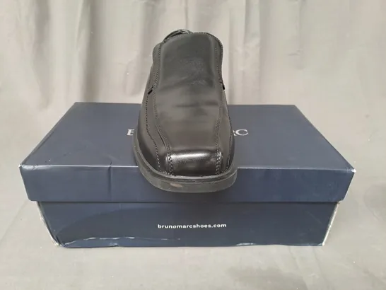 BOXED PAIR OF BRUNO MARC SLIP-ON SHOES IN BLACK UK SIZE 11