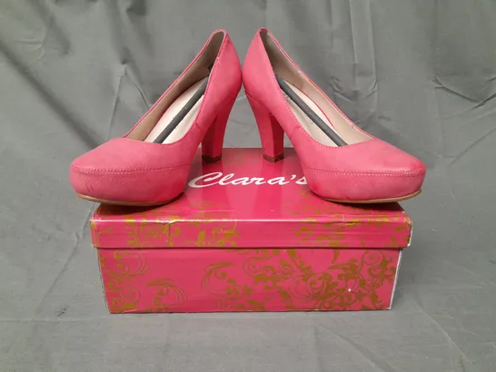 BOXED PAIR OF CLARA'S CLOSED TOE HEELED SHOES IN RED EU SIZE 35