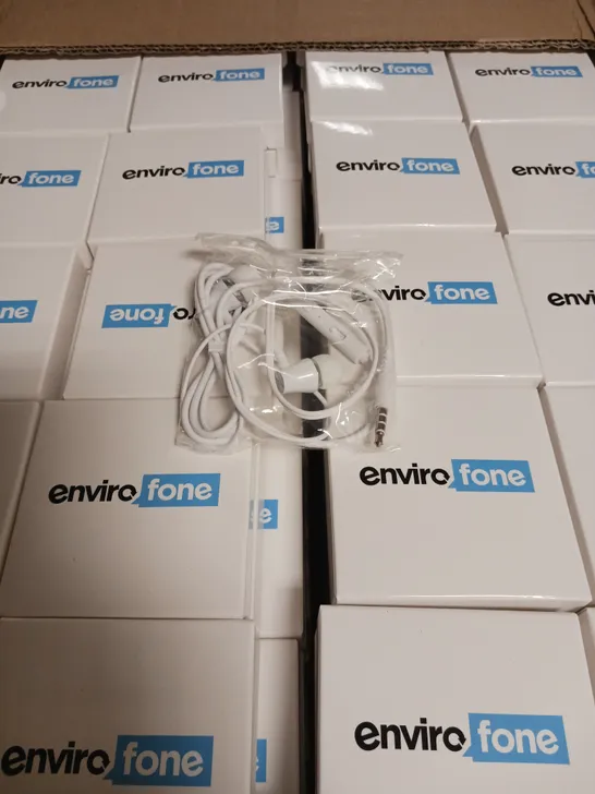 BOX OR APPROX. 500 STEREO EARPHONES WITH MIC IN WHITE  