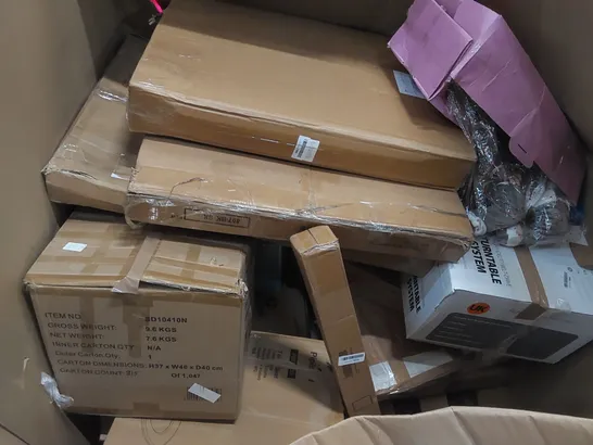 PALLET OF ASSORTED ITEMS INCLUDING DOUBLE AIR FRYER, TOILET SEAT, MOBILE TV STAND, RETRACTABLE BABY GATE