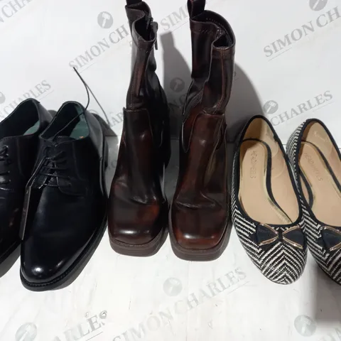 BOX OF APPROXIMATELY 15 ASSORTED PAIRS OF SHOES AND FOOTWEAR ITEMS IN VARIOUS STYLES AND SIZES TO INCLUDE STRADIVARIUS, HEAD AND HEELS, MONCRIEF, ETC