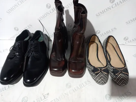 BOX OF APPROXIMATELY 15 ASSORTED PAIRS OF SHOES AND FOOTWEAR ITEMS IN VARIOUS STYLES AND SIZES TO INCLUDE STRADIVARIUS, HEAD AND HEELS, MONCRIEF, ETC