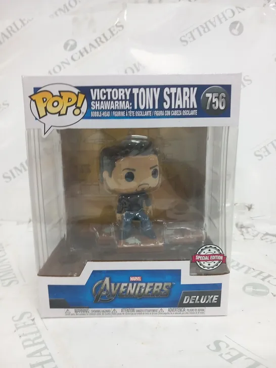 TWO BRAND NEW BOXED POP! VICTORY SHAWARMA: TONY STARK BOBBLE HEAD 756 MARVEL THE AVENGERS DELUXE SPECIAL EDITION