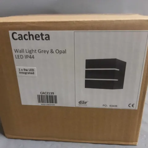 BRAND NEW DAR CAC2139 CACHETA OUTDOOR LED WALL LIGHT IN GREY WITH OPAL GLASS