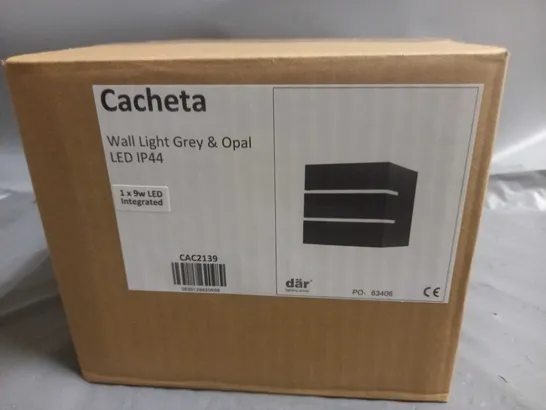 BRAND NEW DAR CAC2139 CACHETA OUTDOOR LED WALL LIGHT IN GREY WITH OPAL GLASS