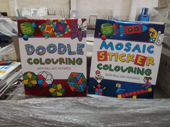 PALLET TO CONTAIN APPROX. 88 BOXES OF SEALED WILKO MOSAIC STICKER COLOURING DOODLE & STICKER BOOKS. APPROX 48 BOOKS PER BOX