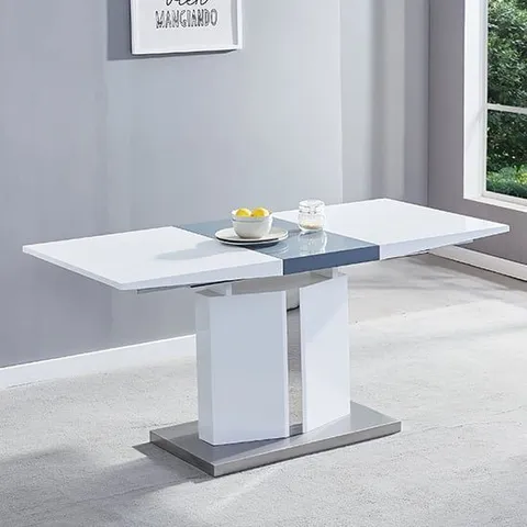 BELMONTE HIGH GLOSS EXTENDABLE DINING TABLE IN WHITE AND GREY GLOSS (2 OF 3 BOXES)