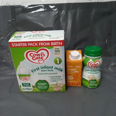 APPROXIMATELY 10 ASSORTED FOOD & DRINK ITEMS TO INCLUDE -  COW&GATE FIRST INFANT MILK - AYMES ACTAGAIN JUICE IN ZEST ORANGE 