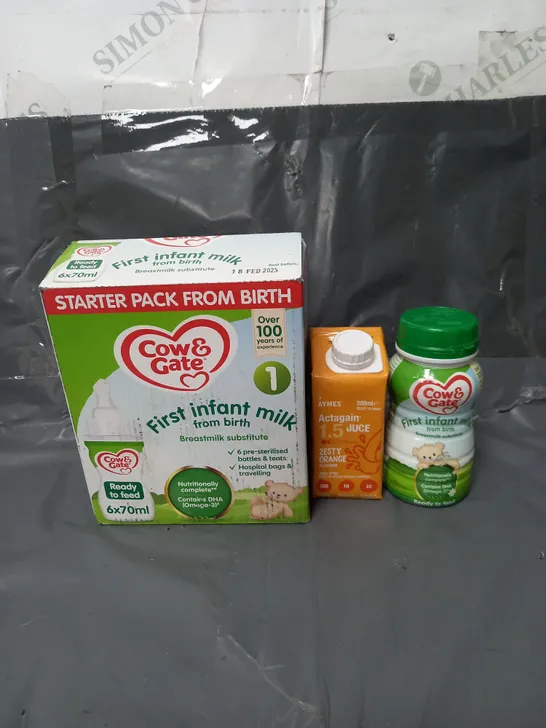 APPROXIMATELY 10 ASSORTED FOOD & DRINK ITEMS TO INCLUDE -  COW&GATE FIRST INFANT MILK - AYMES ACTAGAIN JUICE IN ZEST ORANGE 