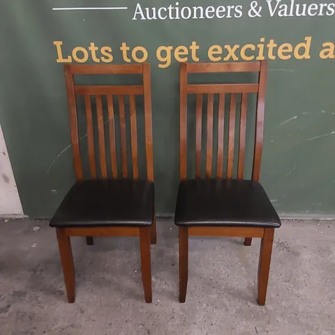 SET OF 2 JAVA DARK WOOD DINING CHAIRS WITH BROWN SEAT PADS 