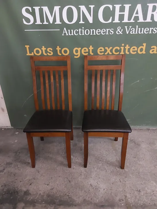 SET OF 2 JAVA DARK WOOD DINING CHAIRS WITH BROWN SEAT PADS 
