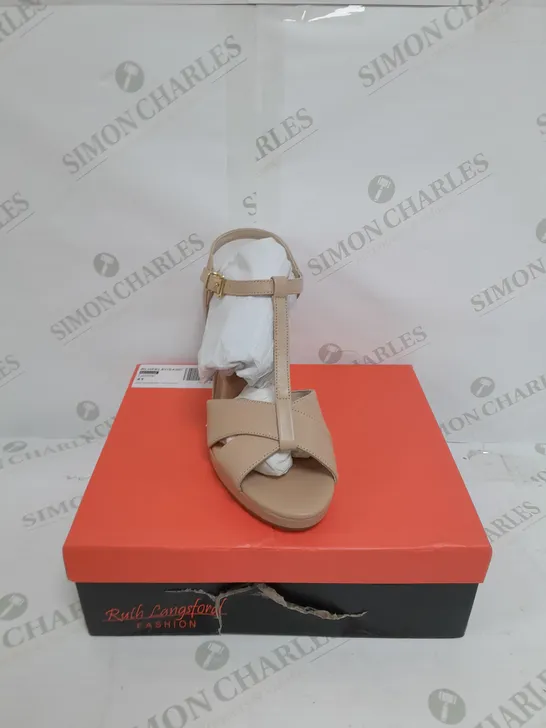 BOXED PAIR OF RUTH LANGSFORD HEELED SANDALS IN MATTE ALMOND SIZE 8