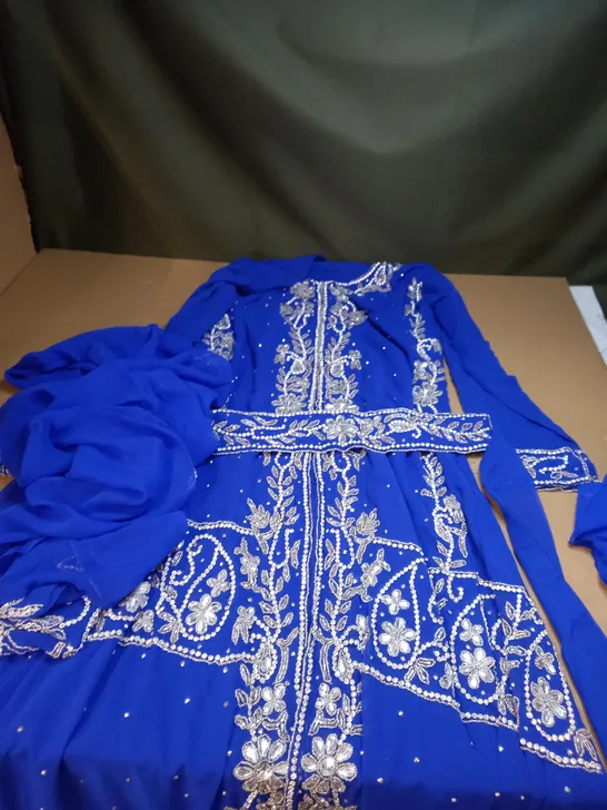 JACKET STYLE KAFTAN WITH SILVER HANDWORK IN BLUE - SMALL