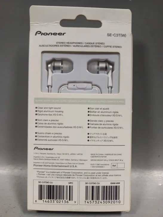 BOXED PIONEER SE-C3T(W) STEREO EARPHONES IN WHITE