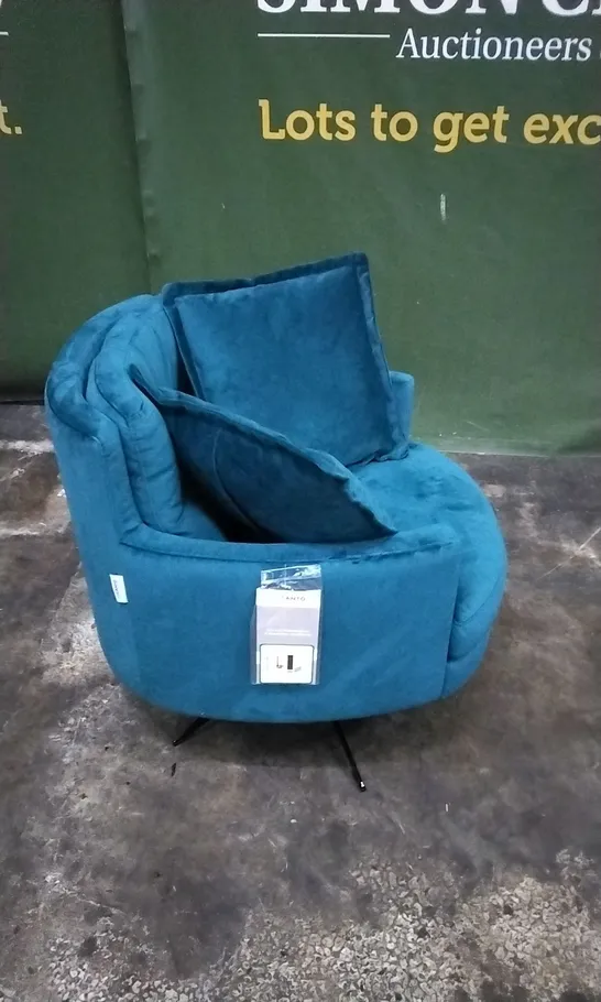 QUALITY ITALIAN DESIGNER SWIVEL CHAIR IN TEAL VELVET