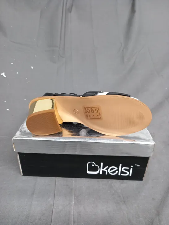 BOX OF APPROXIMATELY 12 BOXED KELSI WEDGED SANDAL SHOES IN VARIOUS SIZES