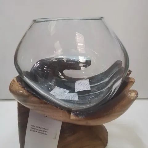 BRAND NEW BOXED WOODEN HAND GLASS BOWL