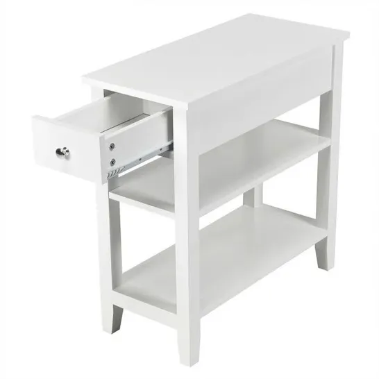 BOXED COSTWAY 3-TIER SIDE CONSOLE TABLE ENTRYWAY TABLE NARROW ACCENT TABLE WITH DRAWER AND STORAGE SHELVES - WHITE