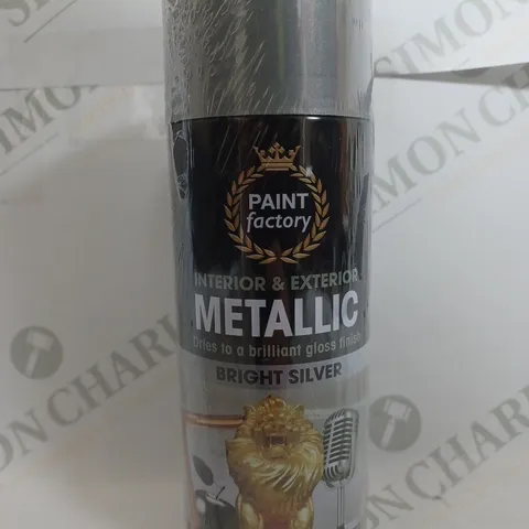 BOX OF 12 PAINT FACTORY METALLIC SPRAY PAINT IN BRIGHT SILVER