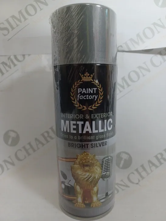 BOX OF 12 PAINT FACTORY METALLIC SPRAY PAINT IN BRIGHT SILVER