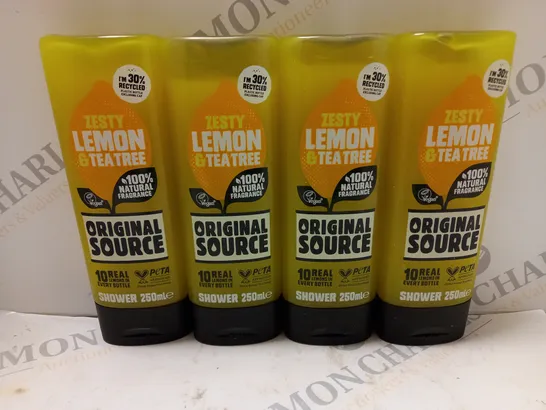 SET OF 4 X 250ML BOTTLES OF ORIGINAL SOURCE SHOWER GEL ZESTY LEMON & TEA TREE 