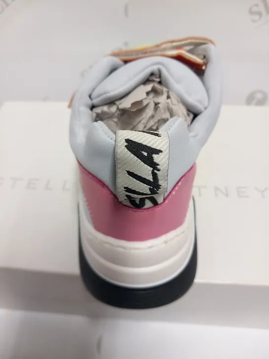 BOXED PAIR OF STELLA MCCARTNEY KIDS MULTICOLOUR TRAINERS WITH STRAPS SIZE 34