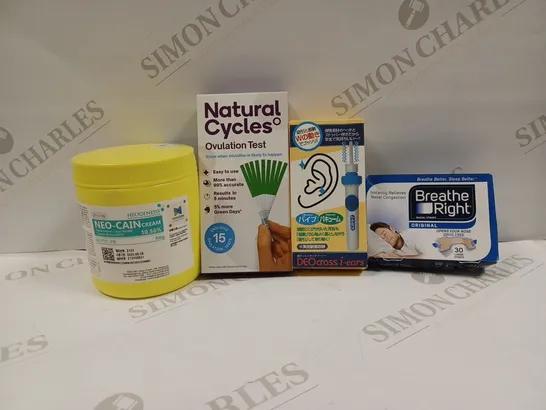 APPROXIMATELY 20 ASSORTED HEALTH PRODUCTS TO INCLUDE TOPICAL ANETHETIC CREAM, OVULATION TEST, EARWAX REMOVER AND NASAL STRIPS ETC. 