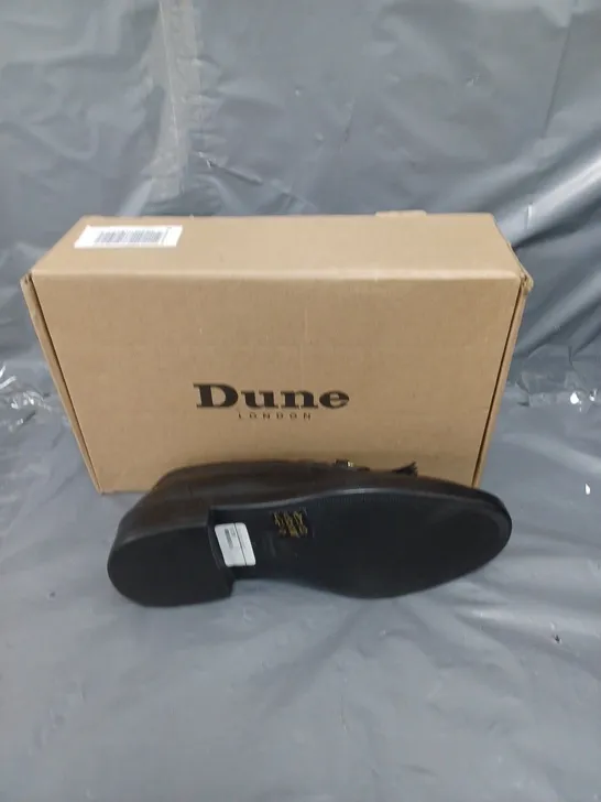 BOXED PAIR OF DUNE LONDON BLACK LEATHER SNAFFLE FRINGE LOAFERS SIZE 5 