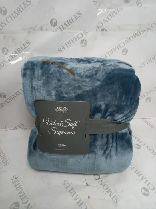 COZEE HOME VELVET SOFT SUPREME THROW DUSKY BLUE