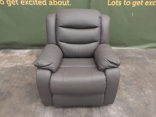 DESIGNER GREY LEATHER UPHOLSTERED MANUAL RECLINER ARMCHAIR 