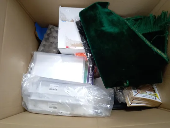  BOX OF ASSORTED HOUSEHOLD ITEMS TOO INCLUDE TOOLS , BOTTLES AND TOWELS 