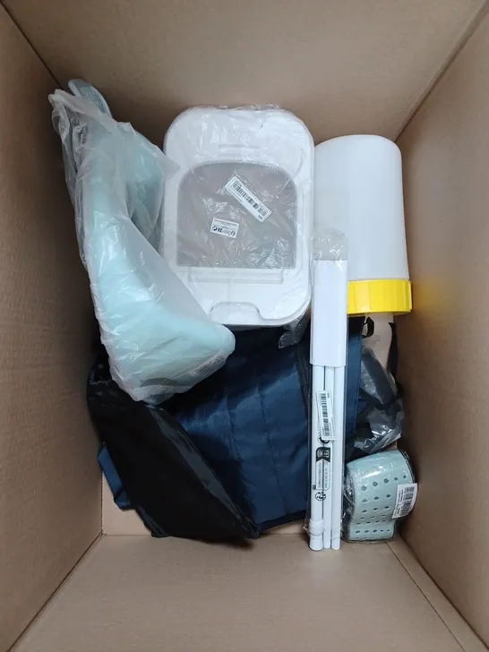 BOX OF APPROXIMATELY 10 ASSORTED HOUSEHOLD ITEMS TO INCLUDE SNORKELS, HEAVY DUTY REFUSE SACKS, PROTECTIVE MAT, ETC