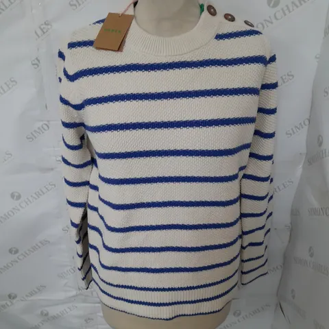 BODEN STRIPED JUMPER WITH BUTTON SHOULDER DETAIL - S