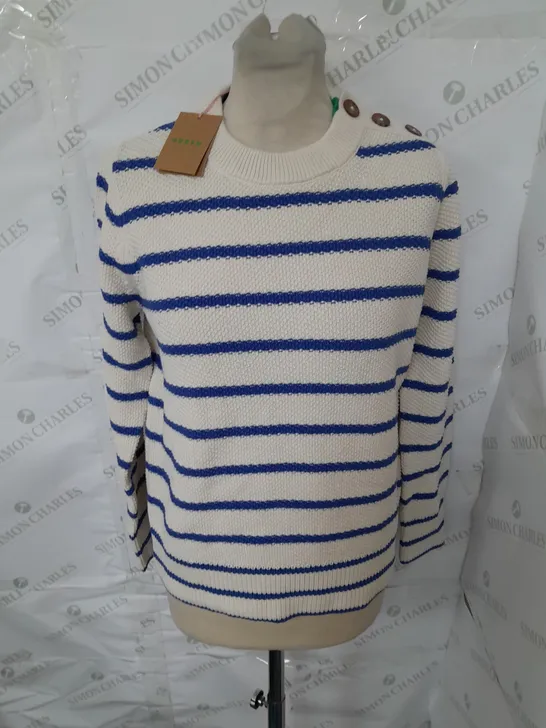 BODEN STRIPED JUMPER WITH BUTTON SHOULDER DETAIL - S