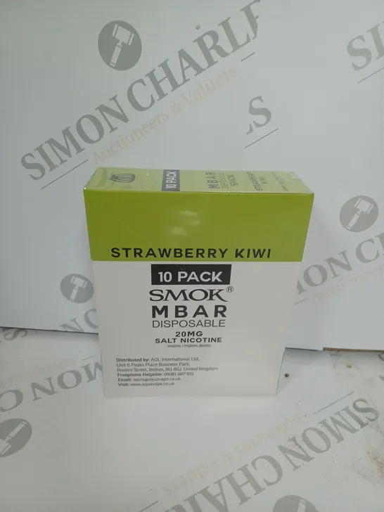 BOX OF APPROXIMATELY 10 BOXES OF STRAWBERRY KIWI 10 PACK SMOK M BAR DISPOSABLE 20MG SALT NICOTINE